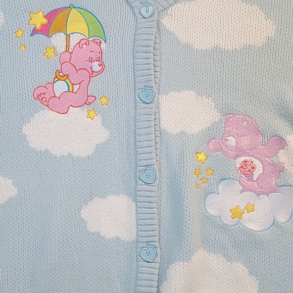Care Bears by Hot Topic Cozy Grandpa Cardigan Womens L Sky Blue Clouds Whimsical - Picture 10 of 14
